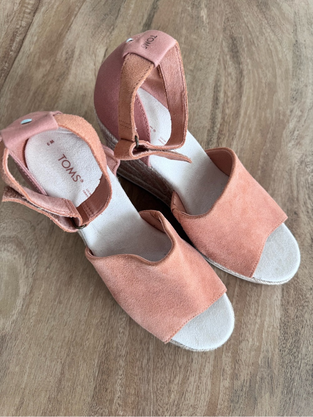 TOMS Peach Suede Espadrille Wedge Sandals